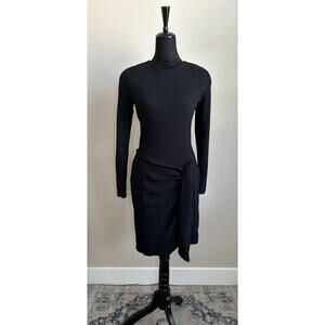 Vintage Donna Karen NY Women's Cut Retro Chic Faux Wrap Wool Midi Dress Size 10